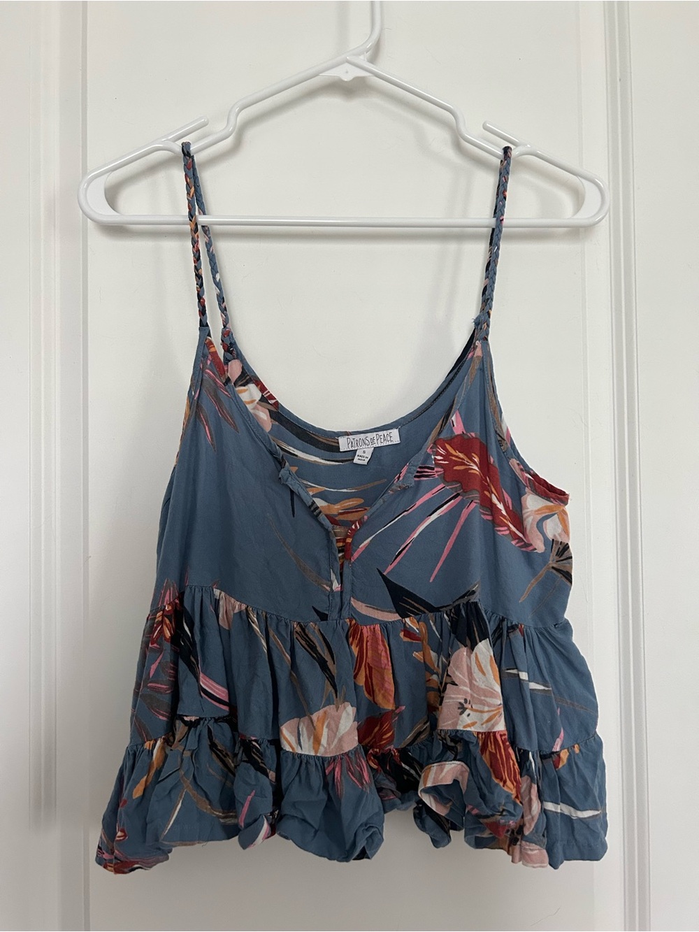 Small Blue Floral Tiered Camisole with Braided Straps